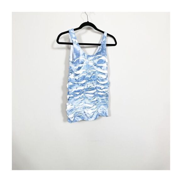 Last Tango Tank Top Double Scoop Top White Blue Ruched Pullover Womens Medium - Picture 4 of 7